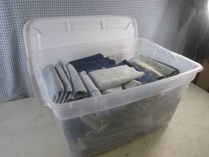 lot 210 image: (F-1) 58 Quart Tote Full of Denim Material with Lid