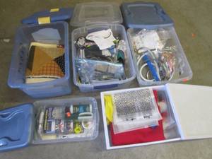 lot 236 image: (EC1) 5 Small Totes with Lids Full of Misc Material and Misc Crafting Etc