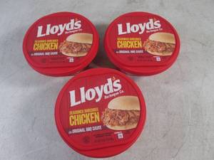 lot 314 image: (FRZ) 3 Frozen Lloyds Seasoned Shredded Chicken in Original BBQ Sauce 1 Pound Each Past Date
