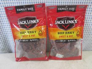 lot 322 image: (B-2) 2 Family Size Bags Jack Links Sweet & Hot Beef Jerky 10oz Past Date