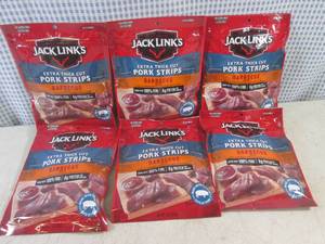 lot 325 image: (B-2) 6 Bags Jack Links Barbecue Thick Cut Pork Strips 3oz Past Date
