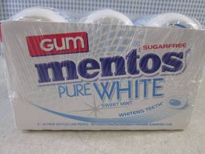 lot 333 image: (B-1) Pack of 6 Containers of Mentos Sugar Free Pure White Sweet Mint Gum 50pcs Per Container Best by Oct 2026