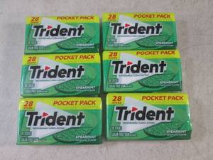 lot 334 image: (B-1) 6 Trident 28pc Pocket Pack Spearmint Gum Best by March 2025
