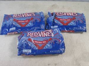 lot 340 image: (B-2) 3 Bags of Red Vines Twists Original Red Past Date