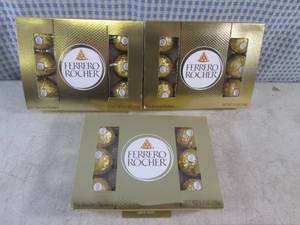 lot 374 image: (B-3) 3 Boxes Ferrero Rocher Fine Hazelnut Chocolates Past Date