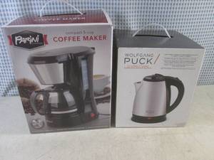 lot 88 image: (D-3) Parini Compact 5-Cup Coffee Maker and Wolfgang Puck Cordless Water Kettle