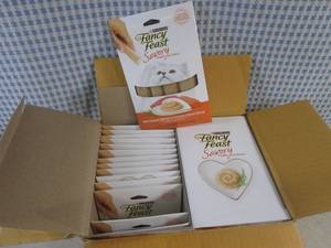 lot 99 image: (CSB) Case of Cat Treats 30 - 4-Pack  2 Inner Boxes with 15 4-Packs Fancy Feast Puree Salmon & Tuna Past Date