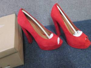 NIB Bonnibel Red Suede Peep Toe Sti...