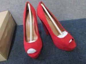 NIB Bonnibel Red Suede Peep Toe Sti...