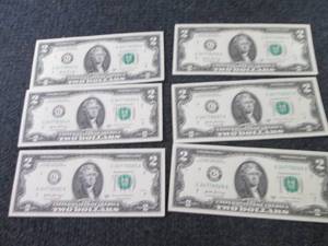 6 Sequential Uncirculated $2 Bills...