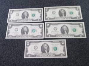 5 Sequential Uncirculated $2 Bills...