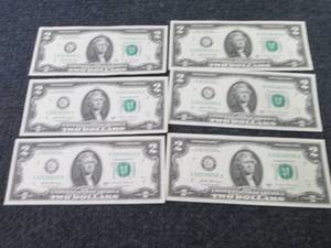 6 Sequential Uncirculated $2 Bills...