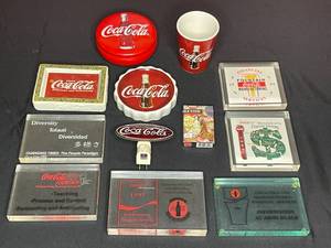 lot 123 image: BASEMENT - Coca-Cola Memorabilia Lot Tins, Cups, Awards and More