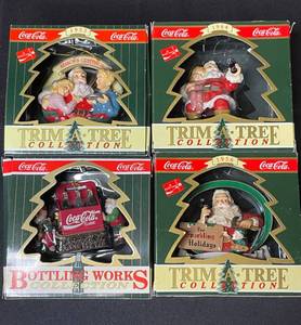 lot 131 image: BASEMENT - Coca-Cola Trim A Tree and Bottling Works Collection Ornaments - Set of 4