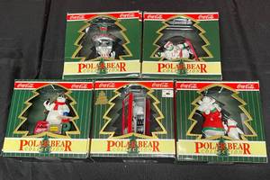 lot 132 image: BASEMENT - Coca-Cola Polar Bear Collection Ornaments - Lot of 5