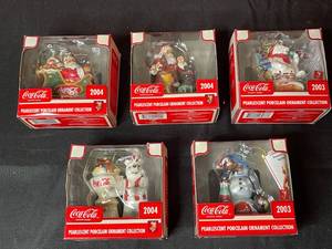 lot 136 image: BASEMENT - Coca-Cola Pearlescent Porcelain Ornament Collection (5 Pieces)