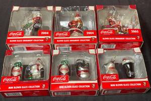 lot 138 image: BASEMENT - Coca-Cola Blown Glass Ornament Collection Lot - 6 Items