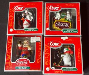 lot 143 image: BASEMENT - Set of 4 Coca-Cola Christmas Ornaments