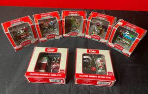 lot 145 image: BASEMENT - Lot of 7 Coca-Cola Christmas Ornaments - Glass and Porcelain