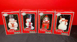 lot 147 image: BASEMENT - Coca-Cola Fiber Optic Illuminated Ornaments Collection - Set of 4