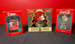 lot 156 image: BASEMENT - Lot of 3 Coca-Cola Brand Christmas Ornaments