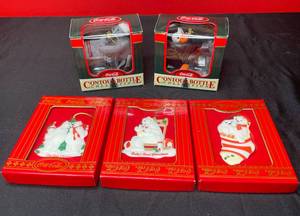 lot 157 image: BASEMENT - Lot of 5 Coca-Cola Christmas Ornaments - Polar Bears & Contour Bottle Collection