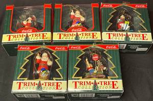 lot 159 image: BASEMENT - Coca-Cola Trim A Tree Collection Christmas Ornaments - Lot of 5
