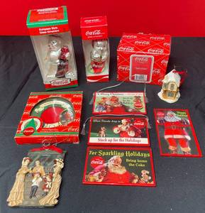 lot 175 image: BASEMENT - Lot of Coca-Cola Christmas Ornaments and Decor