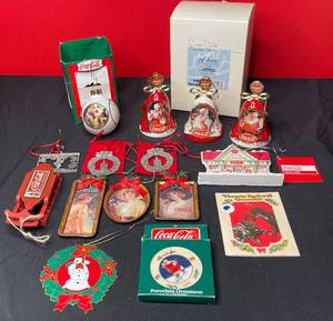 lot 176 image: BASEMENT - Lot of Coca-Cola Christmas Ornaments and Collectibles