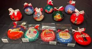 lot 177 image: BASEMENT - Lot of 12 Vintage Coca Cola Christmas Ornaments