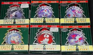 lot 191 image: BASEMENT - Coca-Cola Trim-A-Tree Collection - Lot of 6 Christmas Ornaments