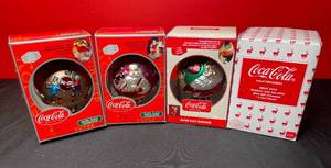 lot 199 image: BASEMENT - Lot of 4 Coca-Cola Blown Glass Ornaments