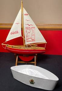 lot 200 image: BASEMENT - Vintage Coca-Cola Collectible Sailboat and Hat