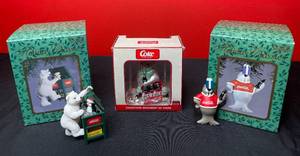 lot 476 image: BASEMENT - Lot of Coca-Cola Holiday Collectible Ornaments - Polar Bear, Penguin, and Walrus