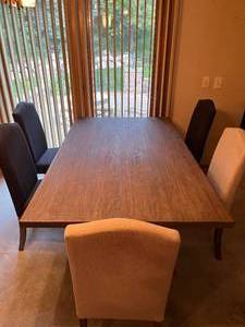 lot 353 image: MAIN - Rustic Wood Dining Table with 5 Upholstered Chairs