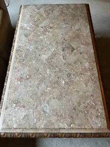 lot 354 image: MAIN - Ornate Marble Top Coffee Table with Storage Drawers