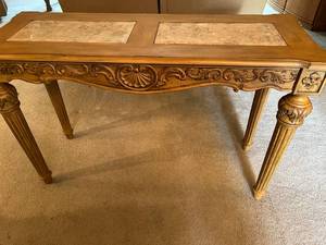 lot 356 image: MAIN - Antique Wood and Marble Console Table with Ornate Carvings