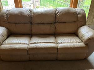 lot 357 image: MAIN - Beige Leather Reclining Sofa