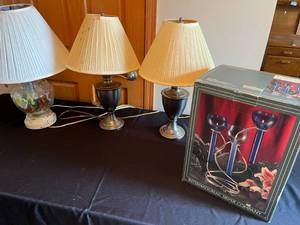 lot 380 image: MAIN - Lot of Table Lamps and International Silver Company Candle Holders