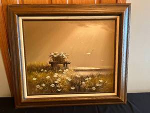 lot 384 image: MAIN - Framed Original Oil Painting - Daisies by the Seaside