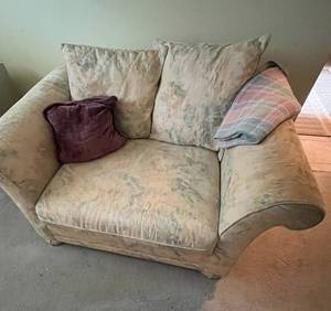 lot 393 image: MAIN - Custom Upholstered Oversized Armchair with Throw Pillows