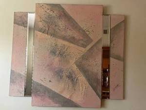 lot 395 image: MAIN - Abstract Textured Geometric Triptych Signed Artwork