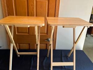 lot 398 image: MAIN - Set of 2 Wooden Folding Tray Tables