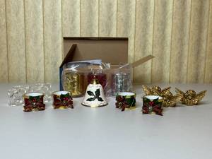 lot 106 image: MAIN - Lot of Assorted Christmas Napkin Rings and Candle Holders