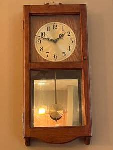 lot 290 image: MAIN - Vintage Wooden Wall Pendulum Clock - untested