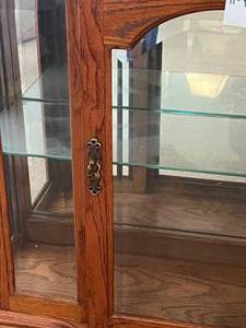 lot 305 image: MAIN - Oak Wood Display Cabinet with Glass Shelves