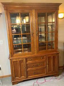 lot 304 image: MAIN - Elegant Oak China Cabinet with Glass Doors and Shelves