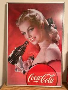 lot 3 image: BASEMENT - Framed Coca-Cola Vintage Advertising Poster