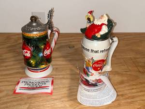 lot 6 image: BASEMENT - Lot of 2 Coca-Cola Collector Steins with Certificates of Authenticity