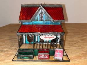 lot 62 image: BASEMENT - Vintage Coca-Cola Antiques Shop Stained Glass Display